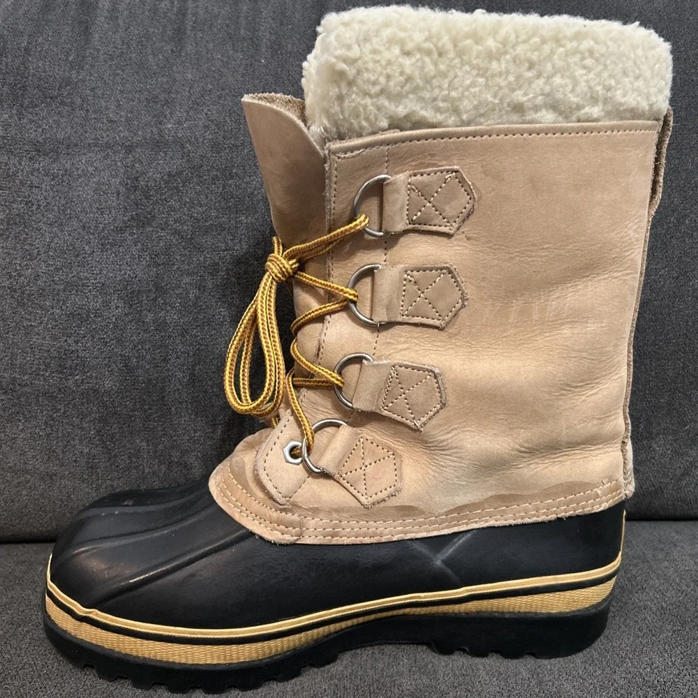 REI Duck Boots Mens 8 Tan Black Packer Winter Snow Insulated Sherpa Lined Boots